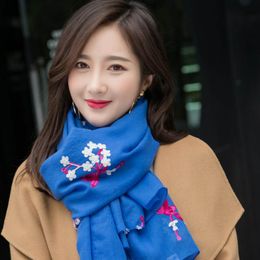 Foreign trade Korean version of net yarn scarf long ethnic embroidery flower pure cotton linen silk shawl