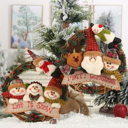 2020 New Christmas Decorations Old Nan Snowman Elk Rattan Circle Pendant Small Work Rattan Wreath Ornament Wholesale