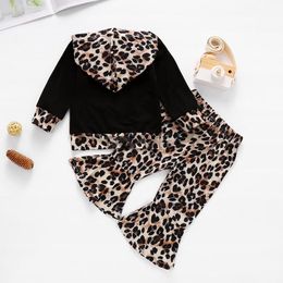 Kids Leopard Clothing Sets Girls Long Sleeve Hooded Top + Leopard Flare Pants 2Pcs/Sets Boutique Infants Casual Clothes