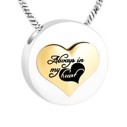 Stainless Steel Round Pendant Cremation Ashes Urn For Ashes Pet/Human Memorial Jewellery Necklace -Always in my heart