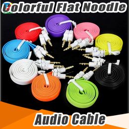 100pcs/lot Noodle 3.5mm Male to 3.5mm Male Stereo Aux Audio Cable for Laptop PC MP3 MP4 CD