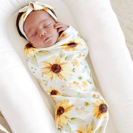 Newborn Infant Baby Swaddle Sleeping Bags Baby Muslin Blanket + Headband Baby Soft Cocoon Sleep Sack with Headband