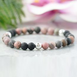 MG0959 6 mm Pink Rhodochrosite Diffuser Bracelet Essential Oil Aromatherapy Jewelry Heart Chakra Lava Rock Bracelet