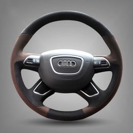Hand-stitched Black brown Suede Steering Wheel Cover for Audi A3 (8V) A4 (B8) A8 (D4) Q3 Q5 A6 (C7) Q7 car accessories