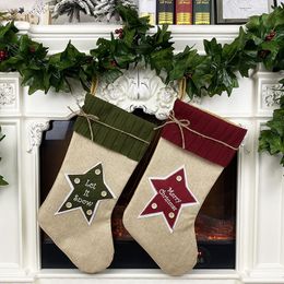Christmas Stocking Party Hanging Socks Xmas Tree Ornament Decor Linen Hosiery Decoration Festival Stockings Kids Gift Candy Bag BH4068 TYJ