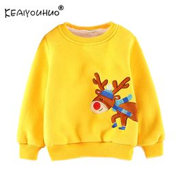KEAIYOUHUO Baby Boy Clothes Sweatshirt For Teens Christmas Long Sleeve Elk Embroidery Plus Top Velvet Hoodies For Girls 2-6Age