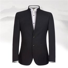 Popular Two Buttons Groomsmen Mandarin Lapel Groom Tuxedos Men Suits Wedding/Prom Best Man Blazer ( Jacket+Pantst+Tie) Y169
