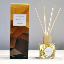 Luxury Stocked Eco-Friendly Feature and Liquid Shape Polygonal glass bottle sweet smell reed diffuser Decoration Rattan Sticks Purifying V2