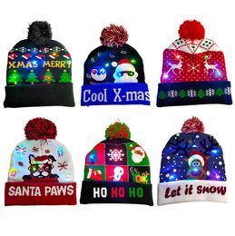 Christmas LED Beanies Pom bal Hat Adults Kids Light Hats Santa Claus Snowman Reindeer Elk Festivals Hats with Hair Ball Crochet Beanie D9908