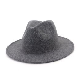 Autumn Winter Wool Jazz Cap Gentleman Hat Wide Brim Men Women Trilby Panama Fedora Fascinator Hats Solid Gambler Hats