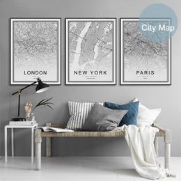 Black White World City Map Paris London New York Posters Nordic Living Room Wall Art Pictures Home Decor Canvas Paintings