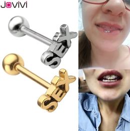 Jovivi 14Ga Tongue Percing Labret Bar Lip Ring Stainless Steel Sex Blasting Leveraged Tongue Rings Sexy Body Piercing Jewellery