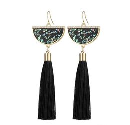 Bohemian Crystal Tassel Dangle Earring Black White Blue Red Green Silk Fabric Long Drop Tassels Earrings For Women Jewellery Gifts 6 Colours