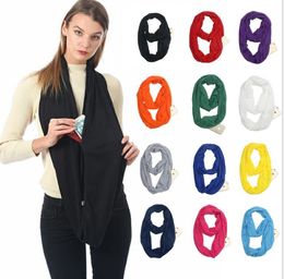 Women Scarf Infinity Scarves With Zipper Pocket 22 Colours Lightweight Pure Colour Ring Scarf Scarfs Storage Bib Christmas Gift