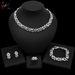 Earrings & Necklace Yulaili Silver Colour Wedding Jewellery Sets Bridal XO Bracelet Ring For Women Elegant Party Gift Fashion Costume