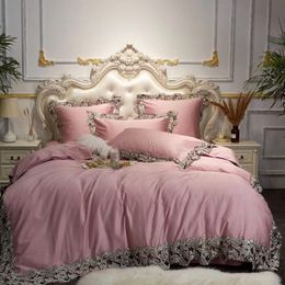 Blue Wine Red Cotton Bedding Set Queen King Lace Duvet Cover Bed sheet/Linen Pillowcases Decorative Pillow quilt cover