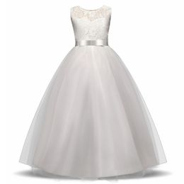 Elegantes Blumenmädchenkleid Teenager Weiß Formales Abendkleid für Hochzeit Kinder Mädchen Lange Kleider Kinder Kleidung Neue Tutu Prinzessin T200915