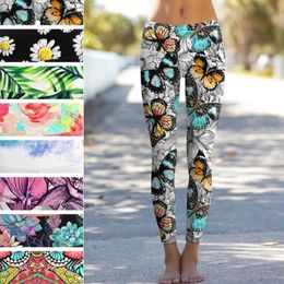 Träning Leggings Slim Butterfly Daisy Leaf Lemon Digital Print Leggings Women Sporting Pants Fashion Women's Fitness