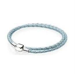 Fashion 925 Sterling Silver Multicolor Mixed 12 Colors Women Double-Leather Bracelet Fit Charm DIY Gift Original Iconic Bead four gift