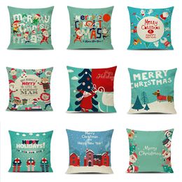 2020 Wholesale Newest Christmas Linen Pillow Christmas Snowman Cartoon Bear Puppy Dog Animal Holiday Pillowcase Xmas Gift Free Shipping