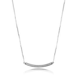 NEW 100% 925 Sterling Silver Loving Hearts of Bar Necklace Clear CZ Smile Suitable Gift Clavicle Chain Jewelry 397420CZ