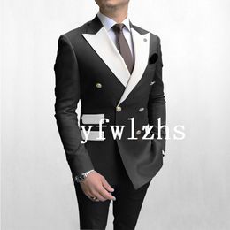Custom-made Peak Lapel Groomsmen Double-Breasted Groom Tuxedos Men Suits Wedding/Prom/Dinner Man Blazer(Jacket+Pants+Tie) T210