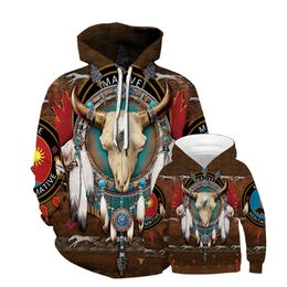 European And American Popular Indian Skull Digital Printing Parent-child Long Sleeve Hooded Sweater Fashion Loose Pullover