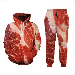 New Men/Womens Meat Beef Funny 3D Print Fashion Tracksuits Hip Hop Pants + Hoodies T013