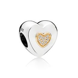 NEW 100% 925 Sterling Silver 1:1 Authentic 796233CZ TWO-TONE SIGNATURE HEART CHARM Bracelet Original Women Jewellery Gift