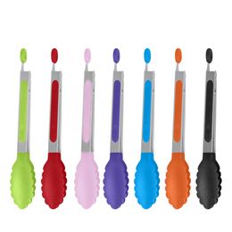 Kitchen Food Grade Silicone Food Tong Colourful Utensil Cook Tong Clip Clamp Vegetable Meat Accessories Salad Serving BBQ Tools