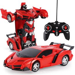 Electric/RC Car Damage Refund 2In1 RC Car Sports Car Transformation Robots Models Remote Control Deformation RC fighting toy Childrens GiFT 240314