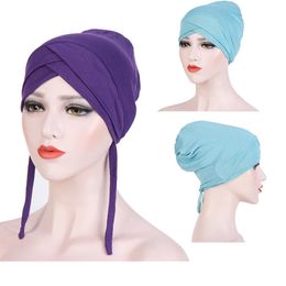 Women Forehead Cross Silk Cotton Sleep Turban Hat Cancer Chemo Beanie Cap Hijab Headwear Headwrap Hair Accessories