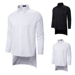 Men Designer Dress Shirts Long Sleeves Slim Fit Medium Long Solid Shirts Loose Suit White Blouse