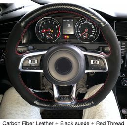 Carbon fiber Black Suede Car Steering Wheel Cover for Volkswagen Golf 7 GTI Golf R MK7 Polo Scirocco 2015 2016 car accessories2570