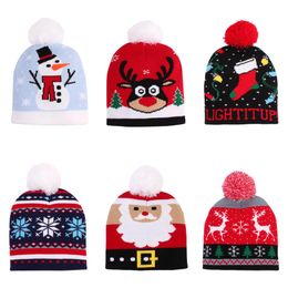 Knitting wool Christmas hat winter warm children kids xmas hat baby cartoon fur ball hat outdoor knitted hats party Favour gift