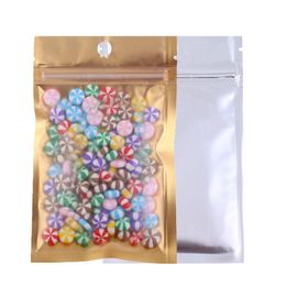 New 100pcs Many Size Tear Notch Flat Pouches Orange Blue Green Gold Mylar Foil Zip Stock Bag with Hang