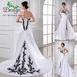 Black And White Wedding Dress Ball Gown Satin Court Train Lace Up 2019 Bridal Gowns Vestido De Noiva Western Cheap Bride Dresses