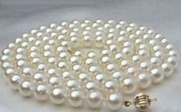 Chains Beautiful 8-9mm White Round Salt Water Cultured Pearl Necklace 36" 50"