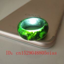 Natural Black Green Hetian Jade Ring Chinese Jadeite Amulet Obsidian Charm Jewellery Hand Carved Crafts Gifts for Women Men