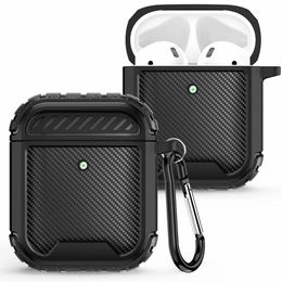 Carbon Fiber Series Protective Shockproof TPU Gel Case with Printing for Airpods 1st/2nd Charging Case