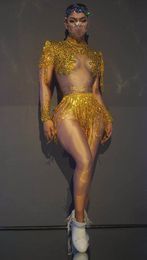 gold leotard dance costume Canada - Sexy Latin Dance Tassel Bodysuit Costume Gold Silver Sequin Fringe Spandex Bodysuit Long Sleeve Stretch Leotard Women Nightclub Stage Wear