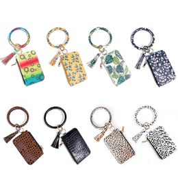 New Wallet Keychain Wristlet Bracelet Women Daisy Leaf PU Leather Tassel Kabaw Coin Bag Fashion Mens Keyring Holder Car Key Chain Ring Charm