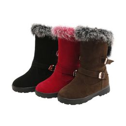 2020 winter thick bottom middle heel boots real fur increased female boots belt buckle large size snow woman