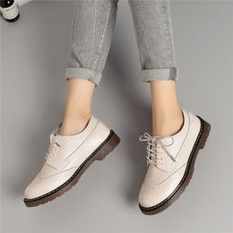 Venda-Nova Hot 2020 Women Oxford Flats Shoes Genuine Vintage Leather Shoes Casual Primavera Outono ata acima SH190928