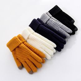 winter lady warm knitted gloves touch screen thickened warmth and velvet knitted fivefinger Woollen gloves xd23956
