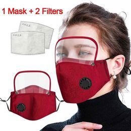 2 in 1 Valve Face With Removable Eye Shield Dustproof Washable Full Protective Face Shield Designer Masks With 2 Philtres Free DHL hHE971