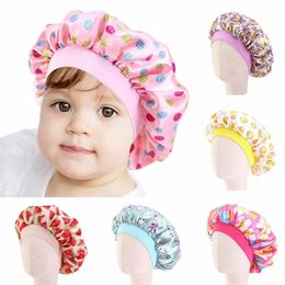 Kids Floral Satin Bonnet Girl Satin Night Sleep Cap Hair Care Soft Cap Head Cover Wrap Beanies