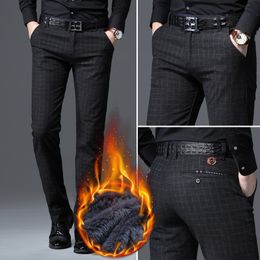 2020 Winter Men Warm Casual Pants Business Fashion Knitting Elasticity Slim Thick Trousers Male Brand Clothes Fleece