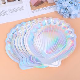 24Pcs Sparkle Shell Paper Plates Party Dish Tableware 10" Mermaid fairytale Festival For Baby Shower Wedding Party Supplies