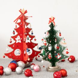 Wooden DIY Christmas Tree Green Red Wooden Sturdy Christmas Tree Desktop Ornament Xmas Kids DIY Gifts